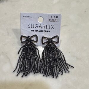 NWT Sugarfix by BaubleBar Dark Grey Tassel Earrings